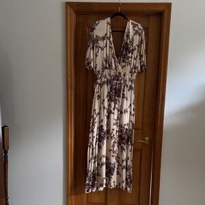 ODDY Cream Maxi Dress with Burgundy Floral Print
